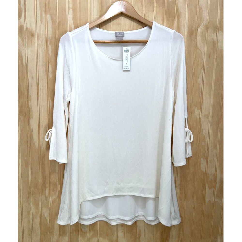 Chico's Cream Travel Slinky Top with 3/4 Sleeves size 1 NWT